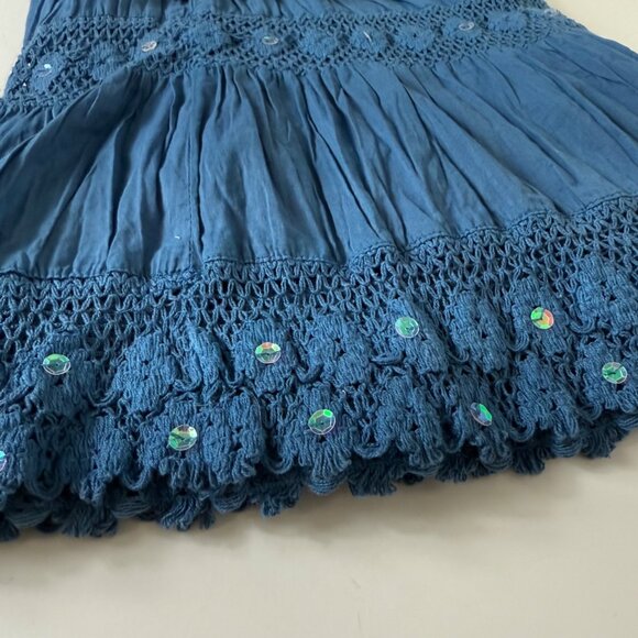 Boho Chic Broomstick Maxi Skirt By Elementz Size S Blue White Ombre Eyelet Sequi - Picture 6 of 16